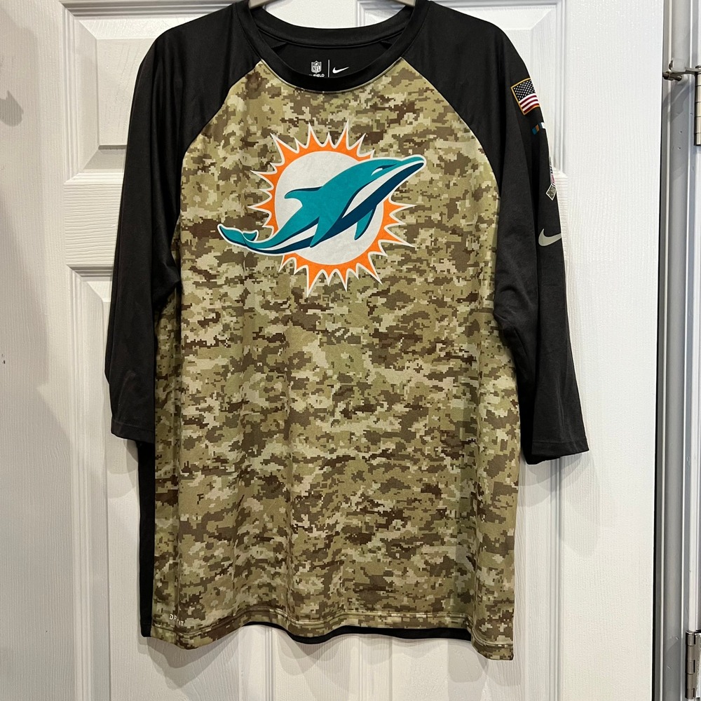 Nike Miami Dolphins Shirt Polyester Dri-FIT Camo Salute to Service NFL XL Mens